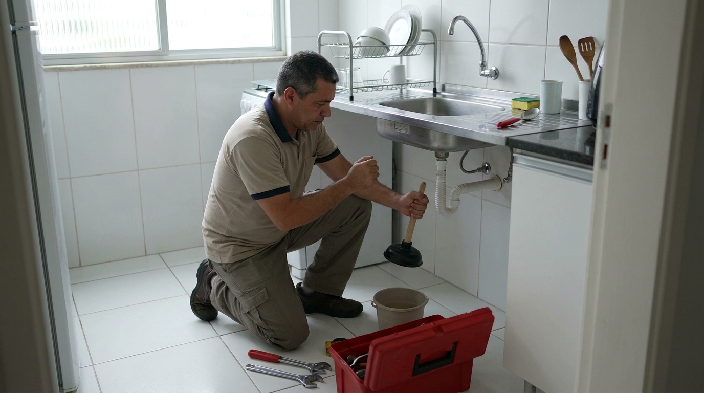 Desentupimento de pia residencial em Jundiaí‑SP