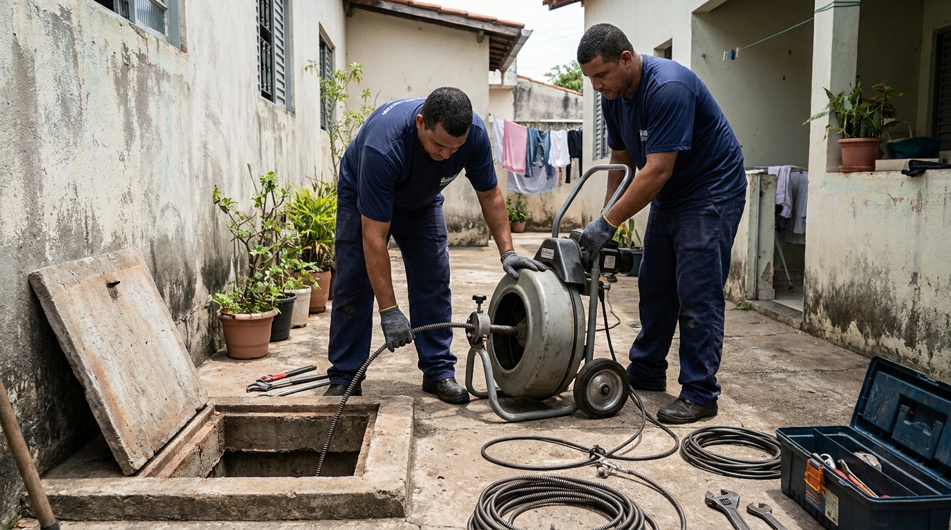 Desentupimento de rede de esgoto em Jundiaí‑SP