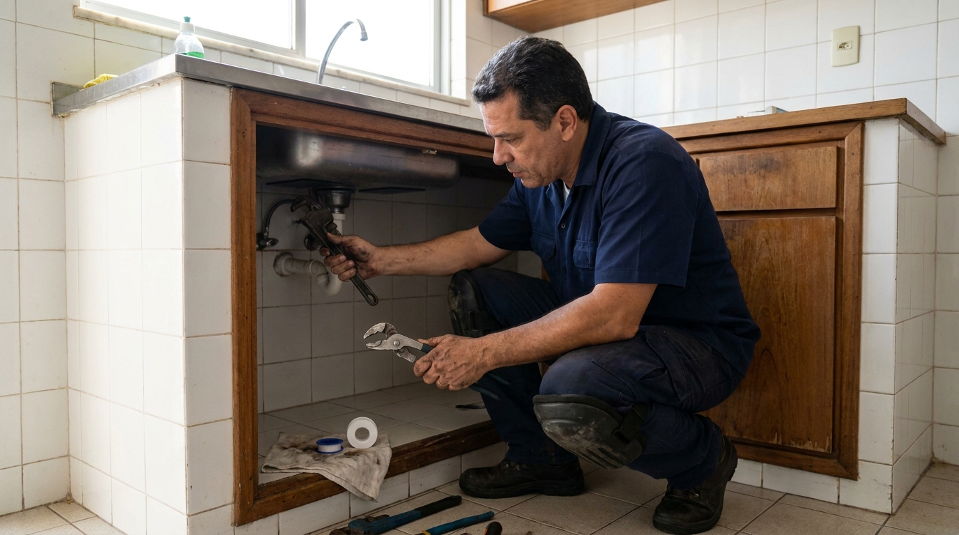 Encanador realizando manutenção em Jundiaí‑SP